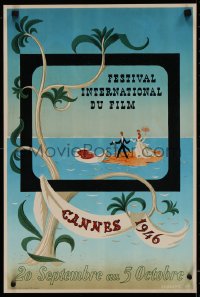 2c323 CANNES FILM FESTIVAL 1946 16x24 French film festival poster 1946 Leblanc art, very 1st one!