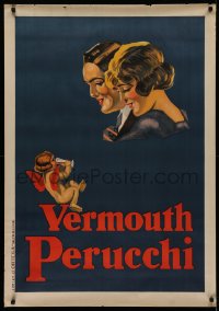 2c313 VERMOUTH PERUCCHI 30x43 Spanish advertising poster 1926 art of couple & cherub drinking wine!