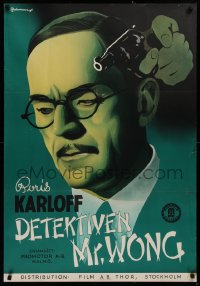 2c403 MR. WONG, DETECTIVE Swedish 1939 great Rohman art of Asian Boris Karloff by gun, ultra rare!