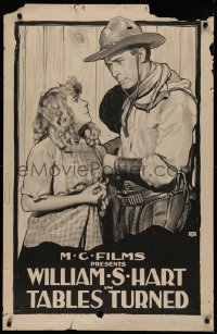 2c347 TABLES TURNED 1sh 1918 art of William S. Hart helping pretty woman, re-titled, ultra rare!