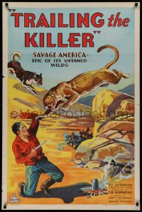 2c348 TRAILING THE KILLER style B 1sh 1932 art of Caesar the dog saving man from mountain lion!
