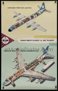 2c275 KLM ROYAL DUTCH AIRLINES 25x40 Dutch travel poster 1960s Lockheed Electra & Douglas DC-8, rare!