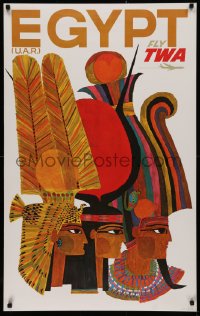 2c281 TWA EGYPT 25x40 travel poster 1960s art of ancient Egyptians in profile by David Klein!