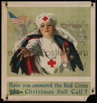 2c296 HAVE YOU ANSWERED THE RED CROSS CHRISTMAS ROLL CALL 28x30 WWI war poster 1918 Fisher art!