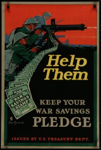 2c297 HELP THEM 20x30 WWI war poster 1917 Emerson art of war savings stamp as machine gun ammo!