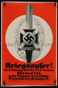 2c328 KRIEGSOPFER 19x29 German charity poster 1930s Hitler & Nazis seek charity donations, rare!