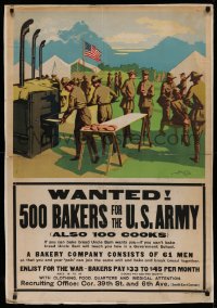 2c378 WANTED 500 BAKERS FOR THE U.S. ARMY 28x41 WWI war poster 1917 also 100 cooks, Dewey art, rare!