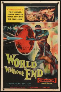 2c152 WORLD WITHOUT END 1sh 1956 CinemaScope's first sci-fi thriller, incredible Reynold Brown art!