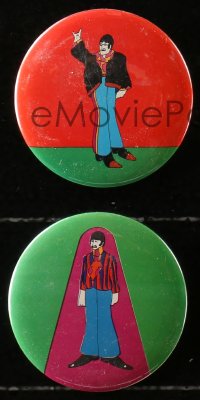 2c263 YELLOW SUBMARINE set of 4 English 3.5x3.5 pin-back buttons 1968 cartoon art all four Beatles!