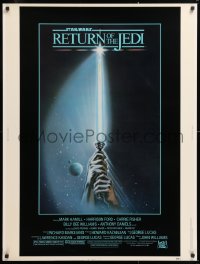 2d298 RETURN OF THE JEDI 30x40 1983 George Lucas, art of hands holding lightsaber by Tim Reamer!