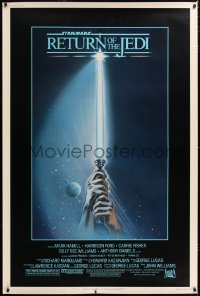 2d297 RETURN OF THE JEDI 40x60 1983 George Lucas classic, Reamer art of hands holding lightsaber!