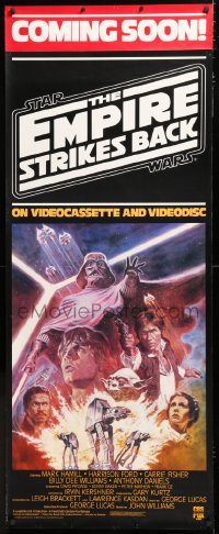 2d241 EMPIRE STRIKES BACK 23x58 video poster R1984 George Lucas sci-fi classic, cool Tom Jung art!