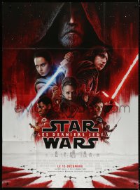 2d507 LAST JEDI advance French 1p 2017 Star Wars, Carrie Fisher, Mark Hamill, cast montage art!