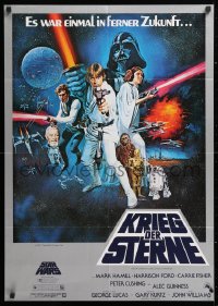2d119 STAR WARS German 1977 George Lucas sci-fi epic, montage art by Tom William Chantrell!