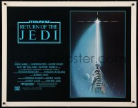 2d326 RETURN OF THE JEDI int'l 1/2sh 1983 George Lucas, art of hands holding lightsaber by Reamer!