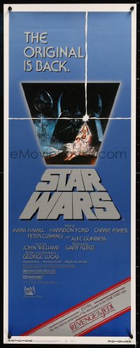 2d037 STAR WARS insert R1982 George Lucas, art by Tom Jung, advertising Revenge of the Jedi!