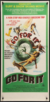 2f047 GO FOR IT Aust daybill 1976 cool surfing, skateboarding & extreme sports art!