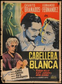 2f062 CABELLERA BLANCA Mexican poster 1950 Charito Granados, art of sexy woman w/smoking gun!