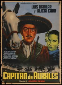 2f063 CAPITAN DE RURALES Mexican poster 1951 Alejandro Galindo, different cowboy western art!