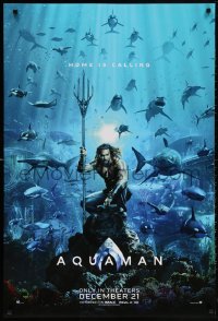 2g450 AQUAMAN teaser DS 1sh 2018 DC, Jason Momoa in title role with great white sharks and more!