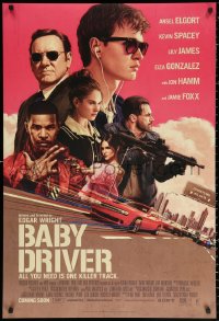 2g460 BABY DRIVER int'l advance DS 1sh 2017 Ansel Elgort in title role, Foxx, artwork by Rory Kurtz!