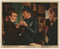 2h032 REBEL WITHOUT A CAUSE color 8x10 still #4 1955 drunk James Dean with cop after being arrested!