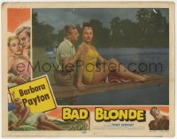 2m284 BAD BLONDE LC #2 1953 boxer Tony Wright sits with sexy Barbara Payton on diving board!