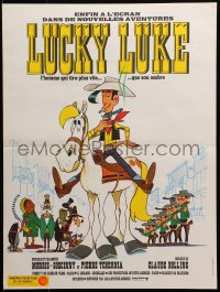 2p077 LUCKY LUKE French 16x21 1971 great cartoon art of the smoking cowboy hero on his horse!