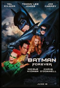 2r100 BATMAN FOREVER advance DS 1sh 1995 Kilmer, Kidman, O'Donnell, Jones, Carrey, top cast!