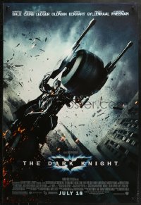 2r222 DARK KNIGHT advance DS 1sh 2008 cool image of Christian Bale as Batman on Batpod bat bike!