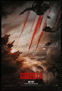 2r354 GODZILLA teaser DS 1sh 2014 Bryan Cranston, soldiers parachuting over burning San Francisco!