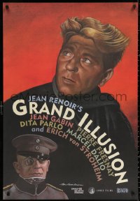 2r367 GRAND ILLUSION 27x39 1sh R1999 Jean Renoir anti-war classic, art of Erich von Stroheim & Gabin!