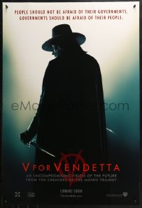 2r931 V FOR VENDETTA teaser DS 1sh 2005 Wachowskis, Natalie Portman, silhouette of Hugo Weaving!