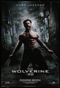 2r975 WOLVERINE style C int'l teaser DS 1sh 2013 barechested Hugh Jackman kneeling w/ claws out!