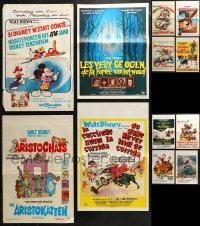 2s292 LOT OF 12 FORMERLY FOLDED WALT DISNEY BELGIAN POSTERS 1960s-1970s animated & live action!