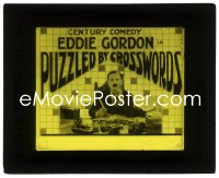 2t354 PUZZLED BY CROSSWORDS glass slide 1925 Eddie Gordon, crossword puzzle design, ultra rare!
