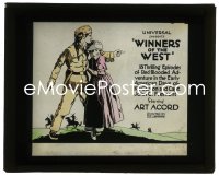 2t429 WINNERS OF THE WEST glass slide 1921 art of Art Acord & Myrtle Lind, serial, very rare!