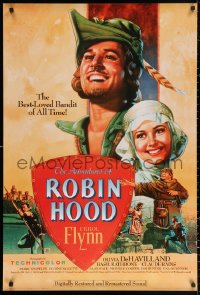 2y0575 ADVENTURES OF ROBIN HOOD 1sh R1989 great Rodriguez art of Errol Flynn & Olivia De Havilland!