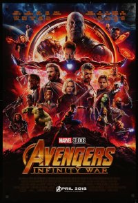 2y0598 AVENGERS: INFINITY WAR advance DS 1sh 2018 Robert Downey Jr., montage of top cast in circle!