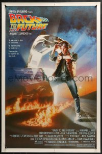 2y0601 BACK TO THE FUTURE studio style 1sh 1985 art of Michael J. Fox & Delorean by Drew Struzan!