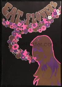 2y0432 EAT FLOWERS 20x29 Dutch commercial poster 1960s psychedelic Slabbers art of woman & flowers!