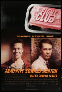 2y0701 FIGHT CLUB advance DS 1sh 1999 portraits of Edward Norton and Brad Pitt & bar of soap!