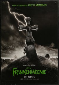 2y0712 FRANKENWEENIE teaser DS 1sh 2012 Tim Burton, horror image of wacky graveyard!