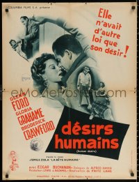 2y0146 HUMAN DESIRE French 24x31 1955 Gloria Grahame born to be bad, kissed & make trouble, Lang!