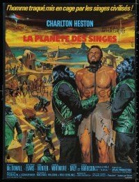 2y0150 PLANET OF THE APES French 23x30 1968 art of enslaved Charlton Heston by Jean Mascii!