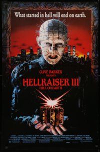 2y0739 HELLRAISER III: HELL ON EARTH 1sh 1992 Clive Barker, great c/u image of Pinhead holding cube!