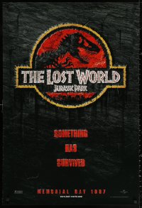 2y0771 JURASSIC PARK 2 teaser 1sh 1997 Steven Spielberg, classic logo with T-Rex over red background!