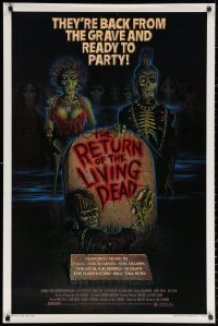 2y0888 RETURN OF THE LIVING DEAD 1sh 1985 artwork of wacky punk rock zombies by tombstone!