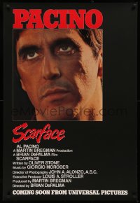 2y0909 SCARFACE advance 1sh 1983 Al Pacino as Tony Montana, Brian De Palma, Oliver Stone!