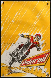 2y0343 POLAROIL 15x22 French advertising poster 1960s cool art of rider & motorcycle!